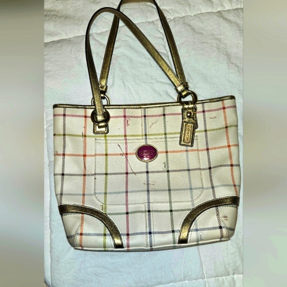 Coach Peyton Tattersall Pink Plaid Shoulder Bag
